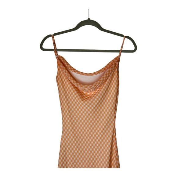 LPA Revolve Dress Women XXS Orange White Gingham Check Cowl Neck Front Slit Midi - Picture 5 of 12